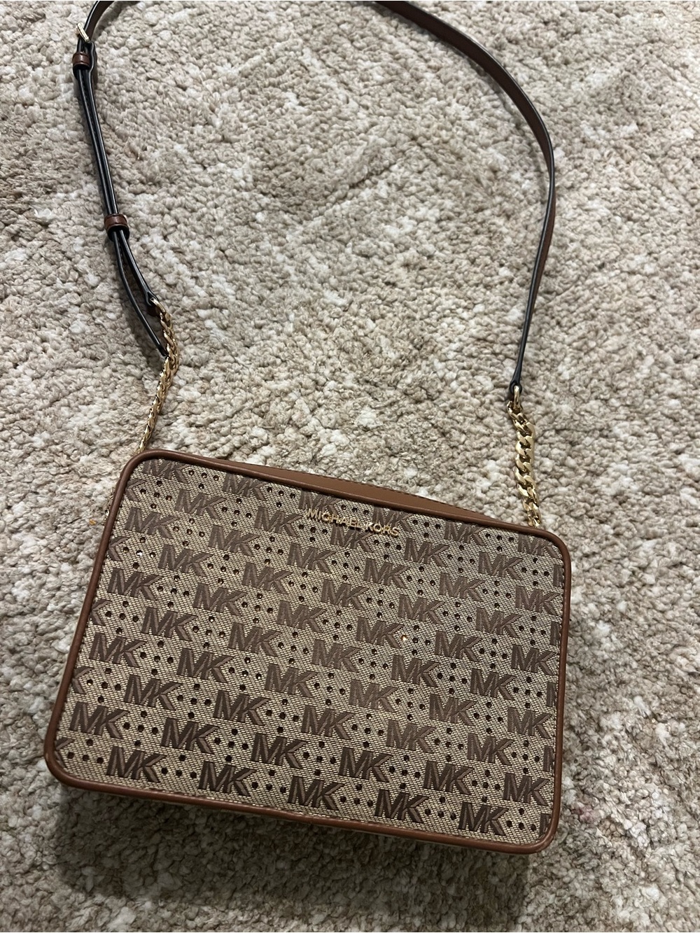 Michael Kors Beige and Brown MK Logo Crossbody Bag
